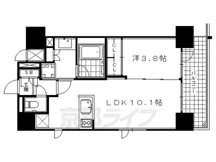 京都市東西線 二条城前駅 徒歩3分 14階建 築18年(1LDK/5階)の間取り写真