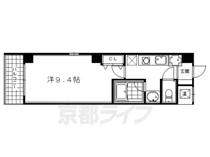 京都府京都市東山区 5階建 築17年(1K/2階)の間取り写真