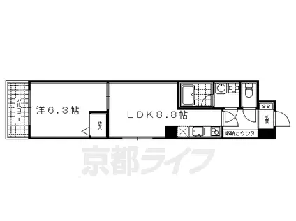 京都市烏丸線 烏丸御池駅 徒歩5分 5階建 築17年(1LDK/1階)の間取り写真