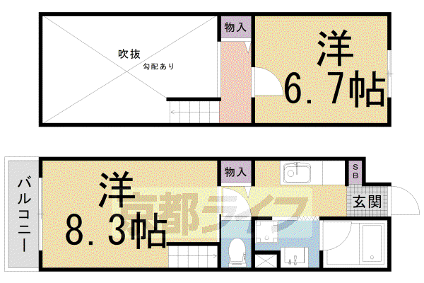 山陰本線 二条駅 徒歩2分 5階建 築17年(2K/4階)の間取り写真