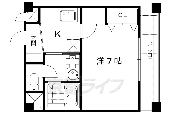 京都市烏丸線 烏丸御池駅 徒歩3分 4階建 築17年(1K/4階)の間取り写真