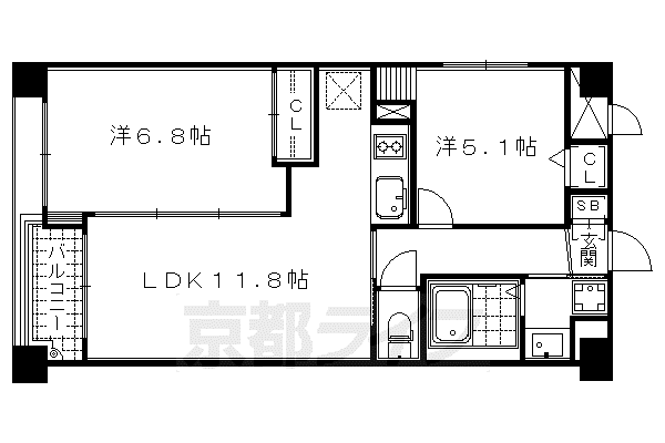 京都市東西線 東山駅(京都) 徒歩5分 5階建 築16年(2LDK/2階)の間取り写真