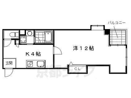 京都市烏丸線 四条駅(京都市営) 徒歩3分 5階建 築16年(1K/2階)の間取り写真