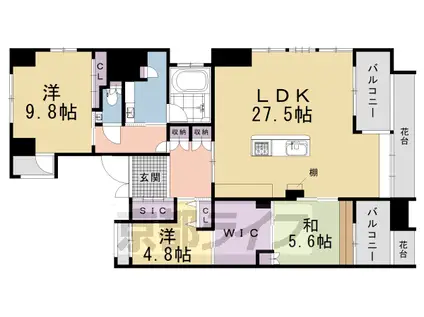 京都市烏丸線 烏丸御池駅 徒歩2分 14階建 築18年(3SLDK/12階)の間取り写真
