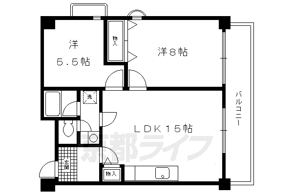 京都市烏丸線 今出川駅 徒歩13分 11階建 築37年(2LDK/3階)の間取り写真