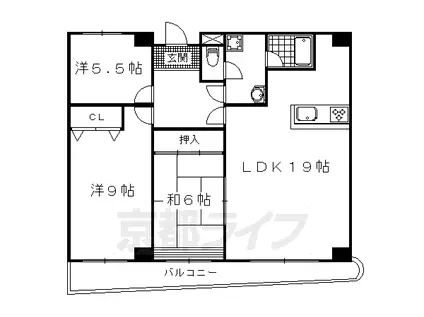 京都市烏丸線 今出川駅 徒歩13分 11階建 築36年(3LDK/7階)の間取り写真