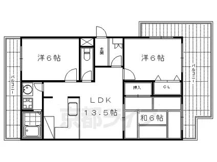 京都市東西線 二条駅 徒歩3分 5階建 築37年(3LDK/2階)の間取り写真