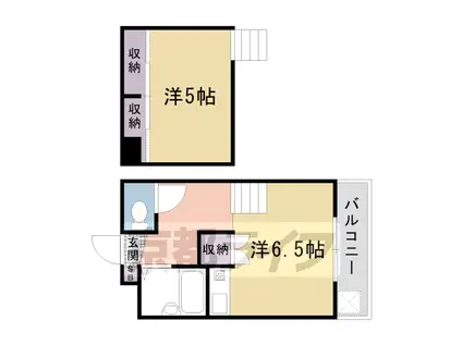 山陰本線 花園駅(京都) 徒歩2分 2階建 築37年(1K/1階)の間取り写真