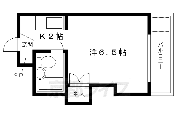 京都市烏丸線 丸太町駅(京都市営) 徒歩9分 3階建 築43年(1K/2階)の間取り写真
