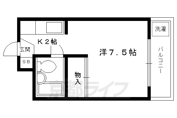 京都市烏丸線 丸太町駅(京都市営) 徒歩9分 3階建 築43年(1K/3階)の間取り写真