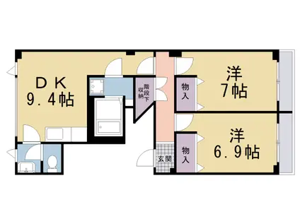 京都市烏丸線 北大路駅 徒歩17分 5階建 築43年(2DK/2階)の間取り写真