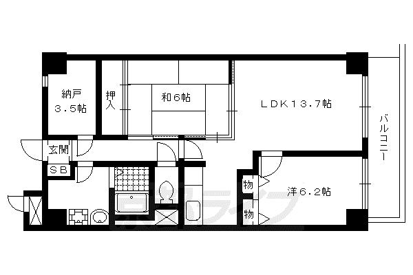 京都市烏丸線 今出川駅 徒歩12分 10階建 築29年(2SLDK/3階)の間取り写真