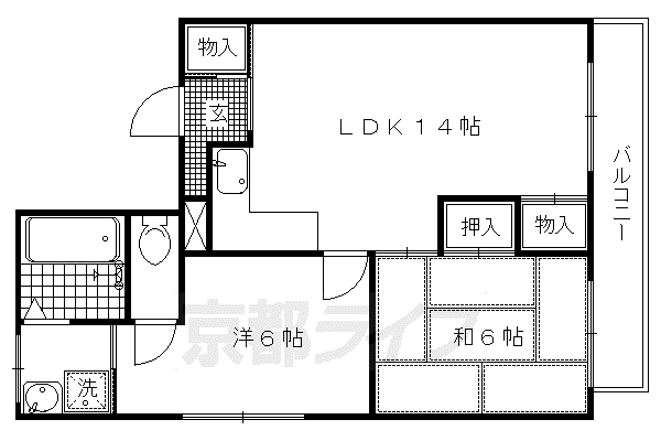 京福北野線 北野白梅町駅 徒歩13分 3階建 築43年(2LDK/3階)の間取り写真