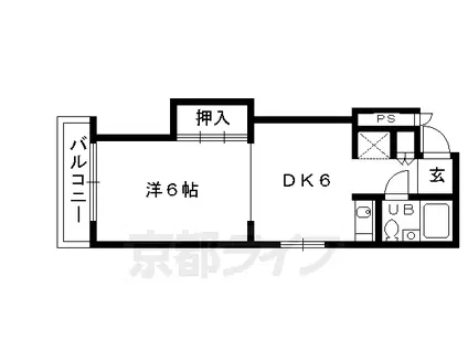 京都市烏丸線 丸太町駅(京都市営) 徒歩17分 4階建 築41年(1DK/2階)の間取り写真