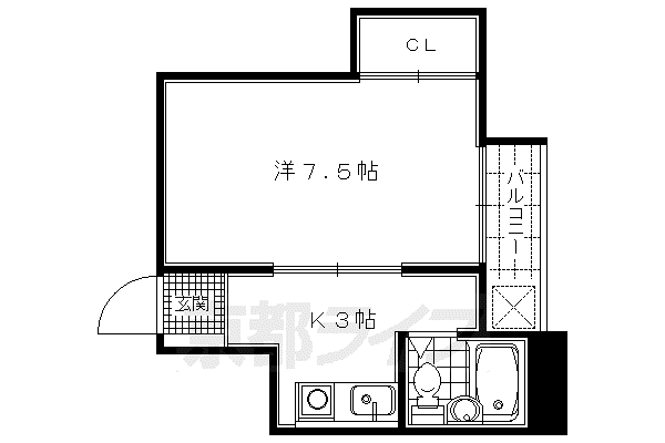 京阪電気鉄道鴨東線 出町柳駅 徒歩8分 3階建 築41年(1K/3階)の間取り写真