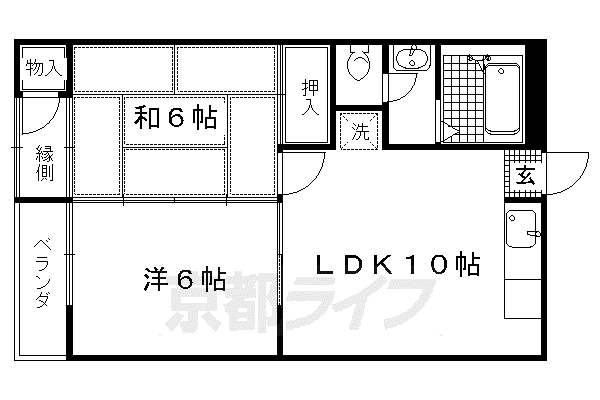 京都市烏丸線 北大路駅 徒歩17分 4階建 築39年(2DK/1階)の間取り写真