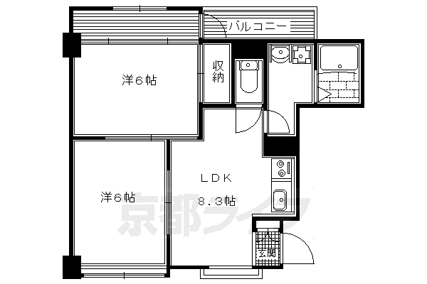京阪電気鉄道鴨東線 出町柳駅 徒歩25分 4階建 築38年(2LDK/2階)の間取り写真