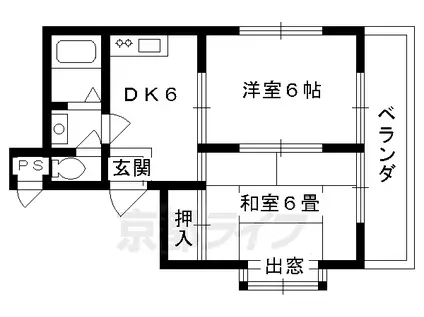 京都市烏丸線 国際会館駅 徒歩10分 2階建 築31年(2DK/2階)の間取り写真
