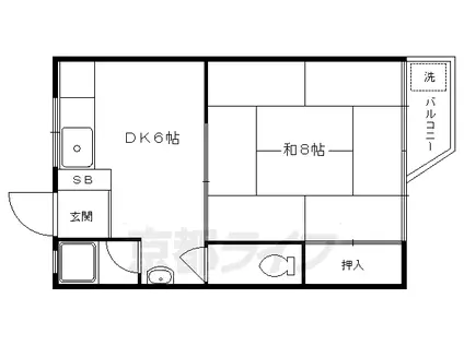 叡山電鉄 茶山・京都芸術大学駅 徒歩5分 3階建 築52年(1DK/3階)の間取り写真