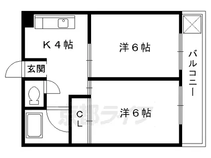 叡山電鉄 元田中駅 徒歩7分 4階建 築30年(2K/3階)の間取り写真