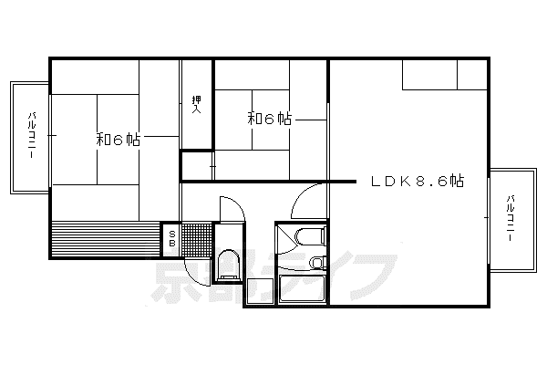 叡山電鉄 修学院駅 徒歩5分 3階建 築46年(2LDK/2階)の間取り写真