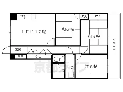 叡山電鉄 茶山・京都芸術大学駅 徒歩3分 6階建 築43年(3LDK/4階)の間取り写真