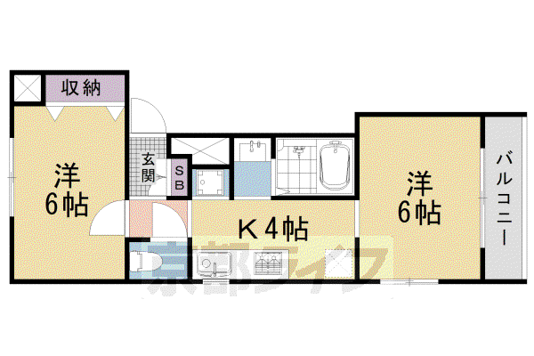 阪急電鉄京都線 京都河原町駅 徒歩3分 5階建 築32年(2K/4階)の間取り写真