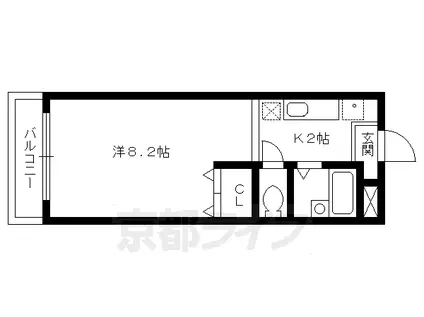 山陰本線 二条駅 徒歩17分 3階建 築35年(1K/3階)の間取り写真