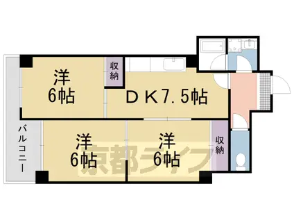 京都市烏丸線 今出川駅 徒歩7分 7階建 築43年(3LDK/5階)の間取り写真