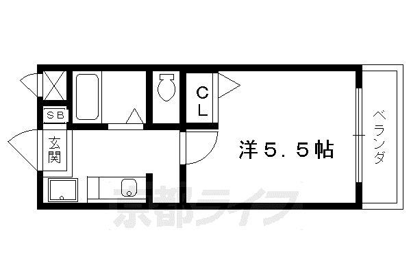 叡山電鉄 元田中駅 徒歩5分 4階建 築39年(1K/3階)の間取り写真