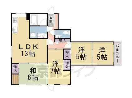 京福北野線 北野白梅町駅 徒歩15分 4階建 築34年(4LDK/1階)の間取り写真