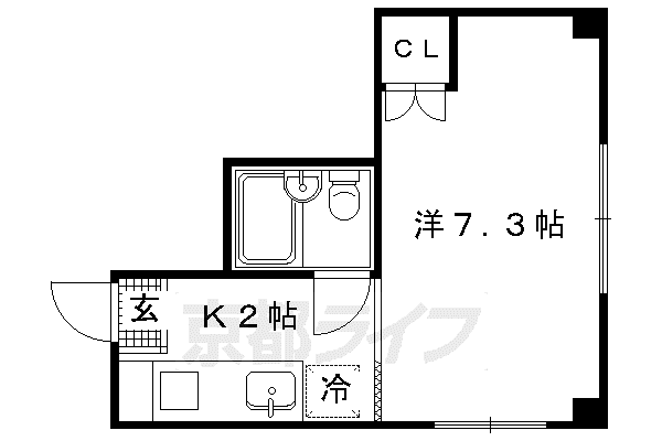 京都市烏丸線 北大路駅 徒歩20分 4階建 築39年(1K/3階)の間取り写真