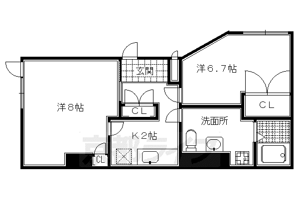 京都市烏丸線 北大路駅 徒歩10分 5階建 築35年(2K/2階)の間取り写真