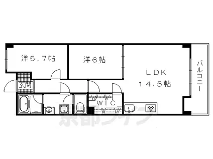 京都市烏丸線 今出川駅 徒歩19分 6階建 築46年(2LDK/4階)の間取り写真