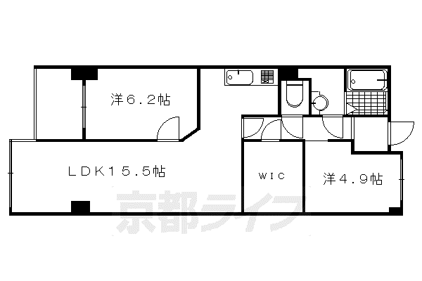 京都市烏丸線 今出川駅 徒歩19分 6階建 築46年(3LDK/6階)の間取り写真