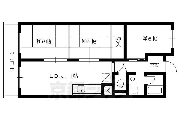 京都市烏丸線 今出川駅 徒歩19分 6階建 築46年(3LDK/6階)の間取り写真