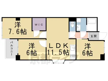 京都市烏丸線 今出川駅 徒歩19分 6階建 築46年(2LDK/4階)の間取り写真