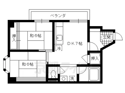 京都市烏丸線 今出川駅 徒歩19分 7階建 築41年(2DK/4階)の間取り写真