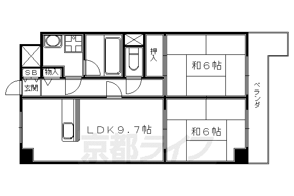 叡山電鉄 一乗寺駅 徒歩7分 6階建 築33年(2LDK/2階)の間取り写真