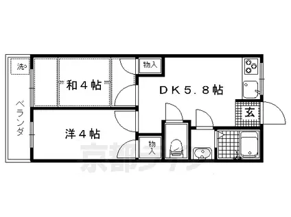 京都市烏丸線 北大路駅 徒歩14分 3階建 築59年(2DK/2階)の間取り写真