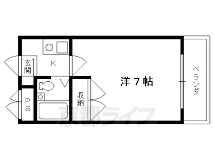 京都市烏丸線 北大路駅 徒歩1分 6階建 築28年(1K/2階)の間取り写真