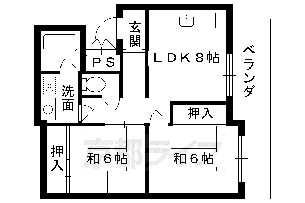 京阪電気鉄道鴨東線 神宮丸太町駅 徒歩4分 4階建 築45年(2LDK/1階)の間取り写真