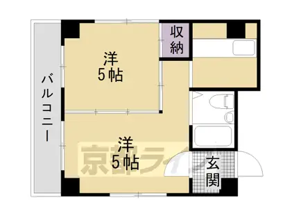 京阪電気鉄道鴨東線 神宮丸太町駅 徒歩8分 5階建 築37年(2K/2階)の間取り写真