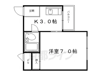 阪急電鉄京都線 大宮駅(京都) 徒歩5分 4階建 築39年(1K/4階)の間取り写真