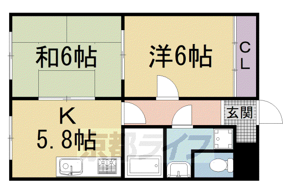 京阪電気鉄道鴨東線 出町柳駅 徒歩5分 4階建 築38年(2DK/1階)の間取り写真