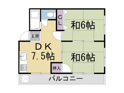 叡山電鉄 元田中駅 徒歩4分 3階建 築52年(2DK/2階)の間取り写真