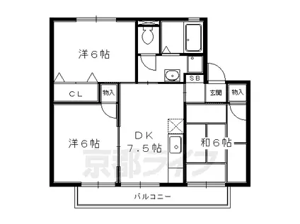 叡山電鉄 京都精華大前駅 徒歩2分 2階建 築32年(3DK/2階)の間取り写真