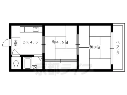 叡山電鉄 修学院駅 徒歩4分 3階建 築41年(2DK/2階)の間取り写真