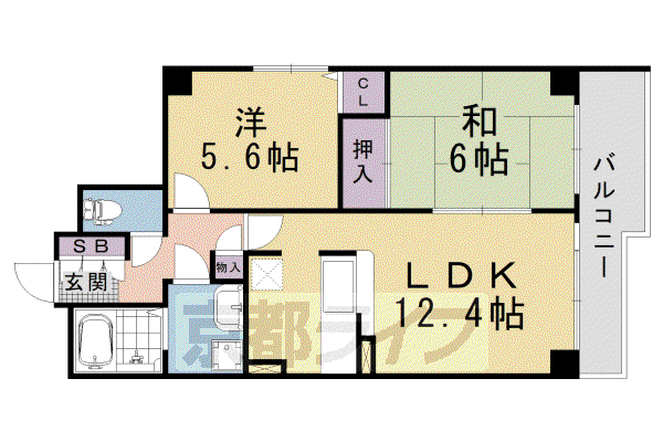京都市烏丸線 五条駅(京都市営) 徒歩7分 14階建 築30年(2LDK/7階)の間取り写真
