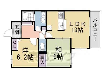 京都市烏丸線 五条駅(京都市営) 徒歩7分 14階建 築30年(2LDK/2階)の間取り写真